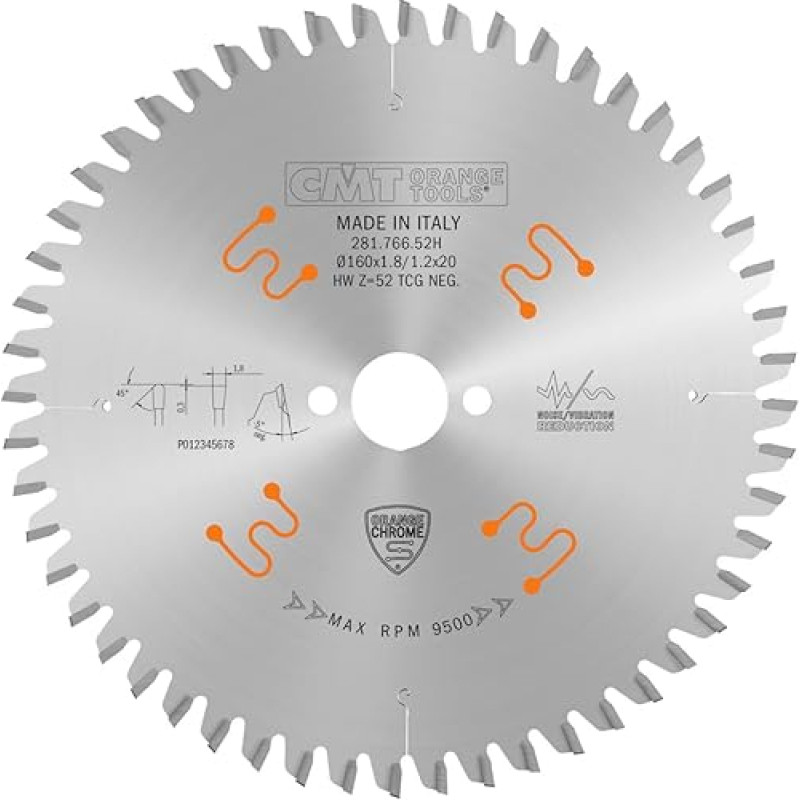 CMT ORANGE TOOLS 281.766.52H Diskinio pjūklo pjūklai HW 165 x 1,8/1,2 x 20 Z52 TCG Neg