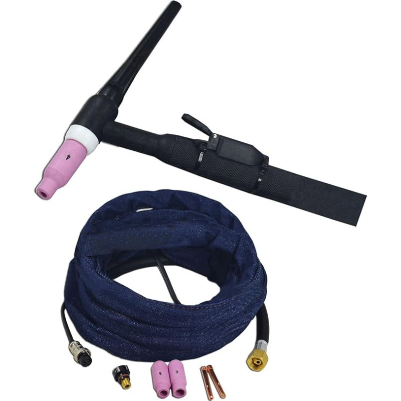 RIVERWELD WP-17 SR-17 TIG suvirinimo degiklis sukomplektuotas 4 metrai 150 amperų oru aušinamos vielos 10 mm² jungtis M16 * 1,5 2 kontaktų