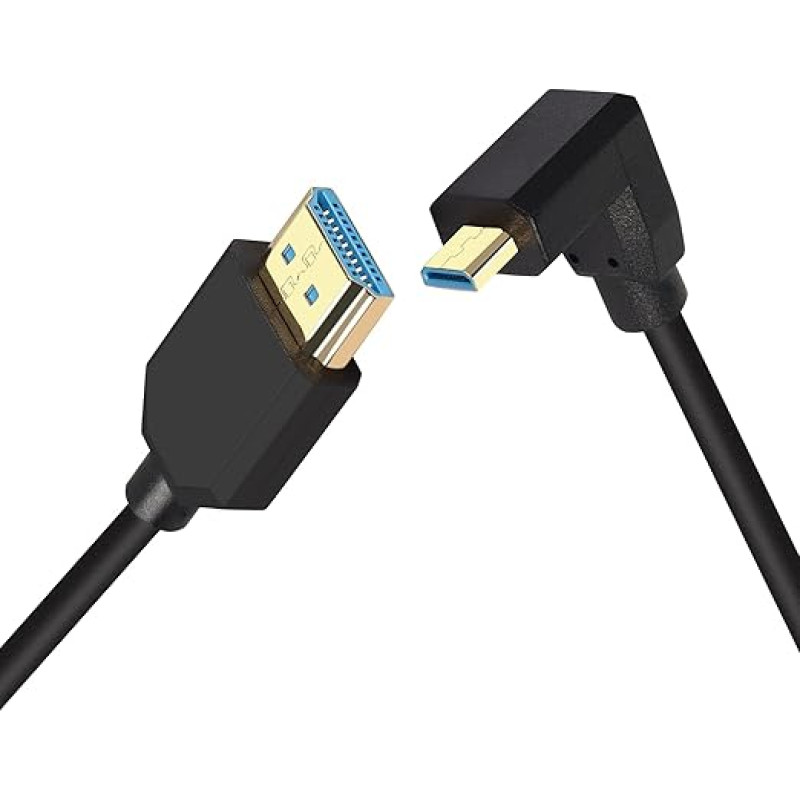 PNGKNYOCN Trumpas 8K Micro HDMI į HDMI kabelis 0,3 m dešiniuoju kampu Itin didelės spartos 48 Gbps Micro HDMI vyriškasis į HDMI vyriškąjį palaiko 8K@60Hz, 4K@120Hz (UP/0.3M)