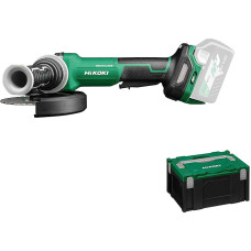 HIKOKI akumuliatorinis kampinis šlifuoklis G3615DVF, šlifavimo diskų skersmuo: 150 mm (36 V, tuščiosios eigos greitis: 3200-8000 aps/min, pavaros velenas: M14, bešepetėlinis, priedai HSCIII dėkle) be akumuliatoriaus ir įkroviklio