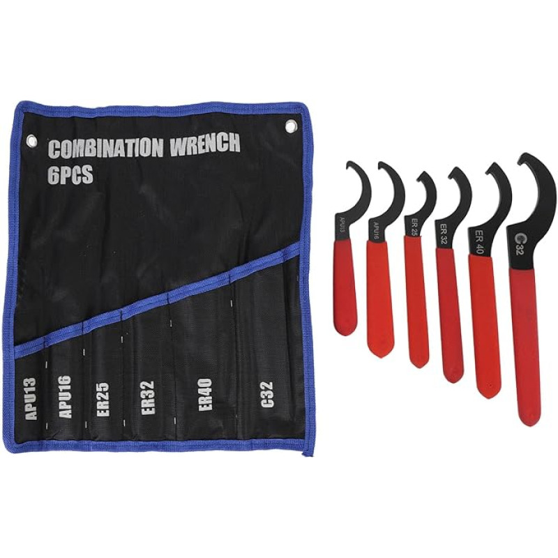 Respicefinem Resefinem 6pcs Universal Schraubenschlüssel -Set APU13 16 ER25 32 40 C32 Stahlverstellbarer Stoßdämpfer Hakenschlüsselschlüssel -Spulen -Einstellung Tool
