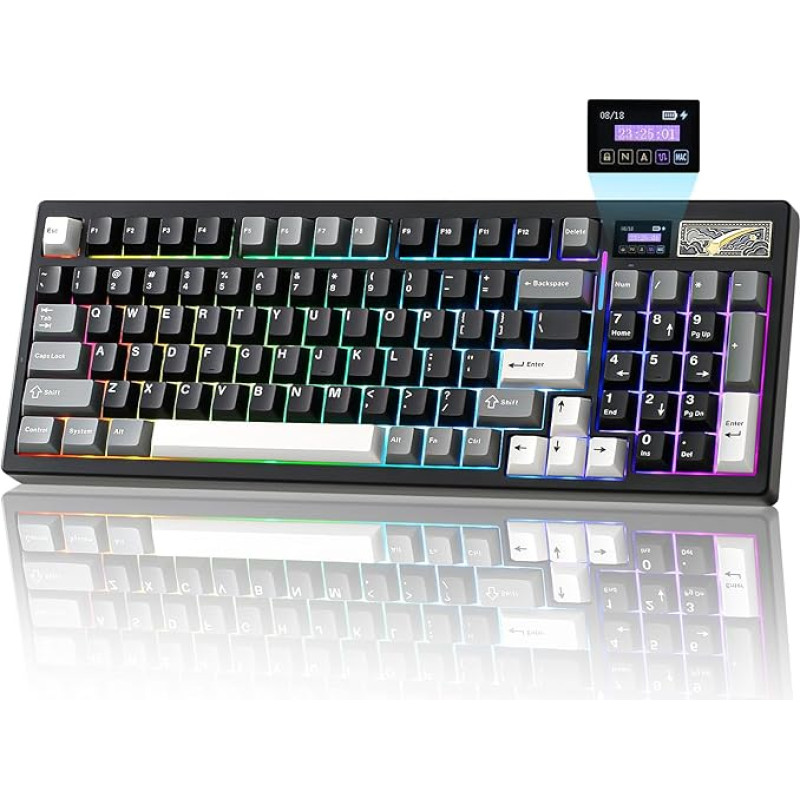 YUNZII IF99 belaidė mechaninė žaidimų klaviatūra su išmaniuoju LCD ekranu, QMK/VIA programuojama BT/2.4G/USB-C antspaudu, 