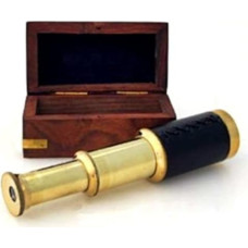 6 Rankinis žalvarinis teleskopas su medine dėžute - piratų navigacija 