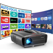 Dienos šviesos projektorius 2400ANSI Ultra HD 4K HDR10+ dienos metu Išmanusis projektorius su automatinio fokusavimo funkcija HDMI eARC/CEC 