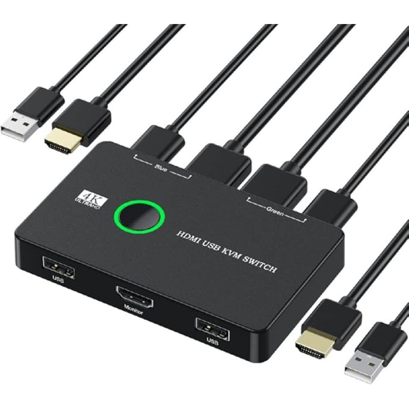 xiwai KVM jungiklis selektorius USB 2.0 ir HDMI 4K Dviejų kompiuterių dalijimasis monitoriumi HDTV USB prievadas Klaviatūra Pelė Skeneris Spausdintuvas