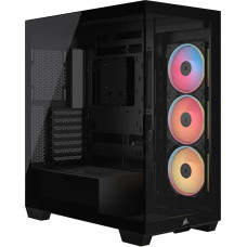 CORSAIR 3500X LX-R RGB iCUE LINK Mid-Tower kompiuterio korpusas - 3 x iš anksto sumontuoti LX120-R RGB ventiliatoriai - su iCUE LINK sistemos koncentratoriumi, GPU apsaugos nuo atsilenkimo svirtimi, vieta iki 10 x 120 mm ventiliatoriams - juodas