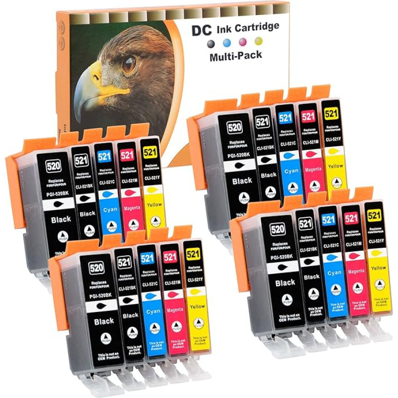 D&C 20x spausdintuvo kasetės, skirtos Canon PGI-520 CLI-521 Pixma IP3600 serijos IP4600 serijos IP4600X IP4700 MP540 MP550 MP560 MP620 serijos MP630 MP640 serijos MP640R MP980 MP980 MP980 MP9 90 MX89060 MX870 serijos