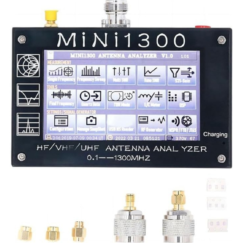 Mini1300 Analysegerät, 0,1-1300 MHz, mit Kalibrierungskit für HF VHF UHF N-Type Stecker, TDR Modus, 10,9 cm TFT-Display, USB/Lithium-betrieben