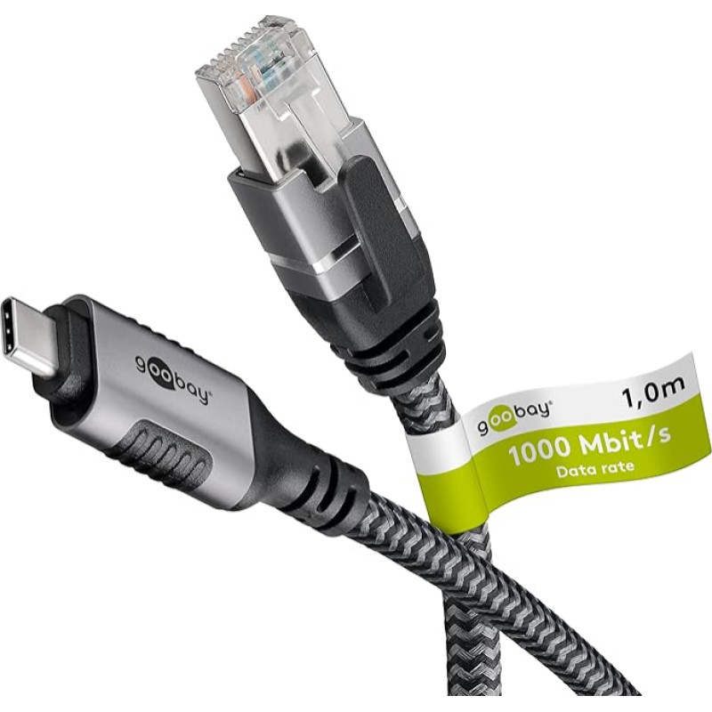 Goobay 70696 USB-C ir RJ45 Ethernet CAT 6 kabelis stabiliam laidiniam interneto ryšiui su maršrutizatoriumi / modemu / tinklo komutatoriumi / pakeičia USB ir RJ45 adapterį / 1 Gbps / 1 metras