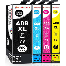 408L kasetės, suderinamos su Epson 408L 408XL 408 Multipack, skirtos Workforce Pro WF-C4310DW WF-C4810DTWF WF-C4310 WF-C4310 WF-C4810 spausdintuvo kasetėms, 4 pakuotės (juoda, žydra, purpurinė, geltona)