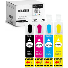 COCADEEX tuščios 604XL pakartotinai užpildomos rašalo kasetės, suderinamos su XP-2200 XP-2205 XP-3200 XP-3205 XP-4200 XP-4205 WF-2935 WF-2930 WF-2910 WF-2950 spausdintuvais su vienkartine mikroschema (1 rinkinys 604XL rašalo kasečių)