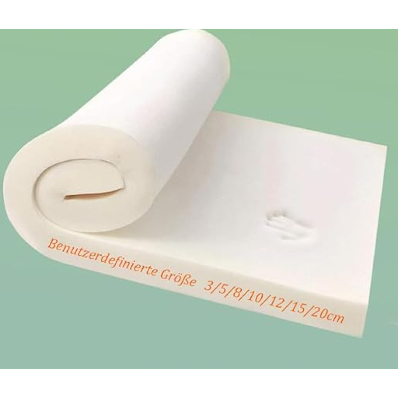 Ersatz-Schaumstoffkissen,Dicke 3/5/8/8/10/12/15/20CM,Schneidbar,Hochdichter Schaumstoff für Sofakissen Fenstersitze Sitzkissen Stuhlkissen,Matratze,Anpassbare Größe (10cm-100x35cm)