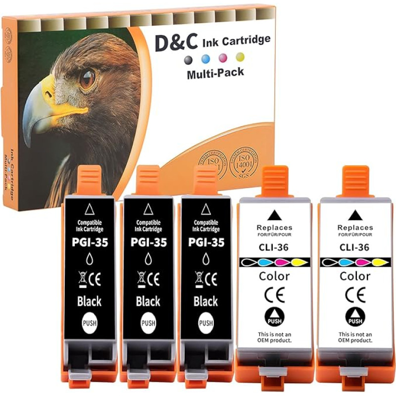 D&C PGI-35 CLI-36 spausdintuvo kasetės, suderinamos su 