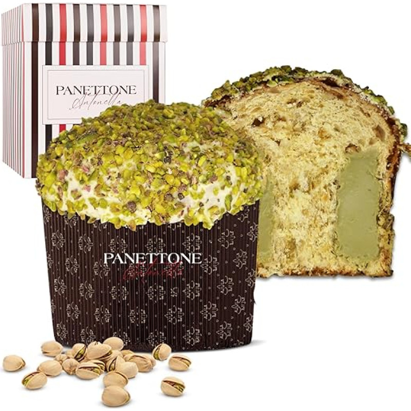 Panettone Antonella Pistachio 1100 g | Rankų darbo panettone iš natūralios rūgpienio tešlos su pistacijų kremu ir Jijona Turrón | Be konservantų ir dažiklių | Kalėdiniai kepiniai