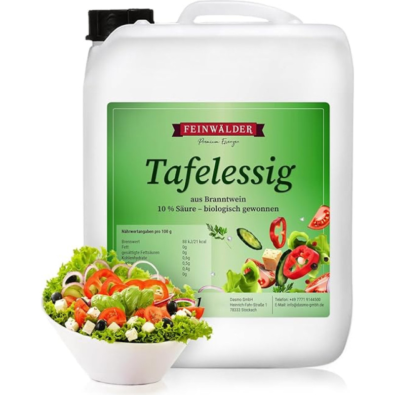Feinwälder® Premium 10 % rūgšties stalo actas, ekologiškai išgautas actas Brendžio actas 1 x 10 l talpa