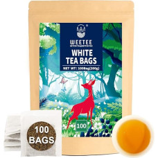 WEEETEE Baltosios arbatos maišeliai, 100 baltosios arbatos maišelių, gryna baltoji arbata, švelni ir minkšta, su antioksidantais, sandariai uždaromas kraft maišelis, galima virti karštą arba atšaldytą ledu