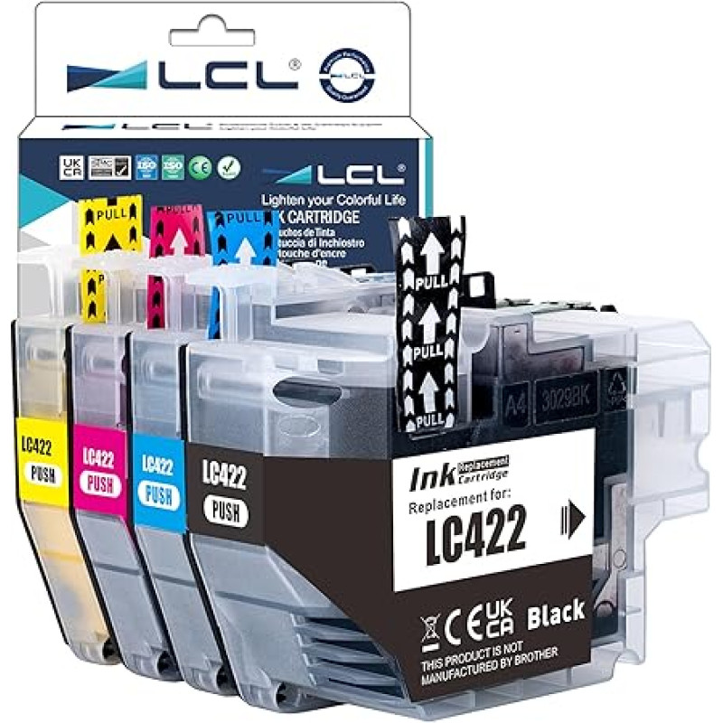 LCL LC422 rašalo kasetė suderinama su Brother LC-422 LC-422 LC-422XL LC422XL LC422VAL LC422XLVAL LC422XLVAL MFC-J5340DW MFC-J5345DW MFC-J5740DW MFC-J6540DW MFC-J6940DW (juoda, žydra, purpurinė, geltona)