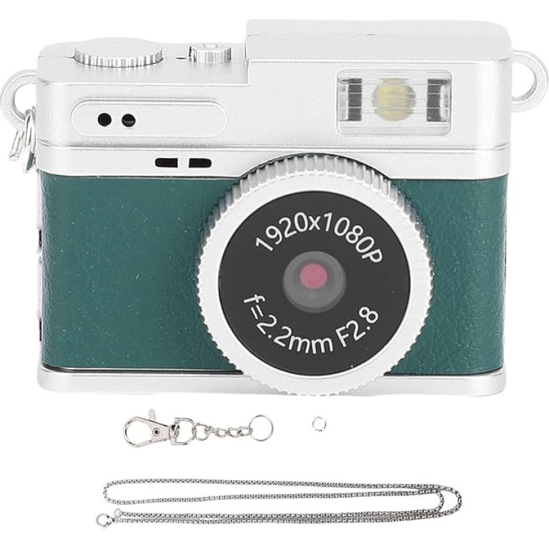 Dpofirs Mini raktų pakabukas fotoaparatas, 1080p HD mini retro skaitmeninis fotoaparatas su blykste, 180 mAh baterija, vaizdo įrašymo įrenginys kelionėms (žalias)