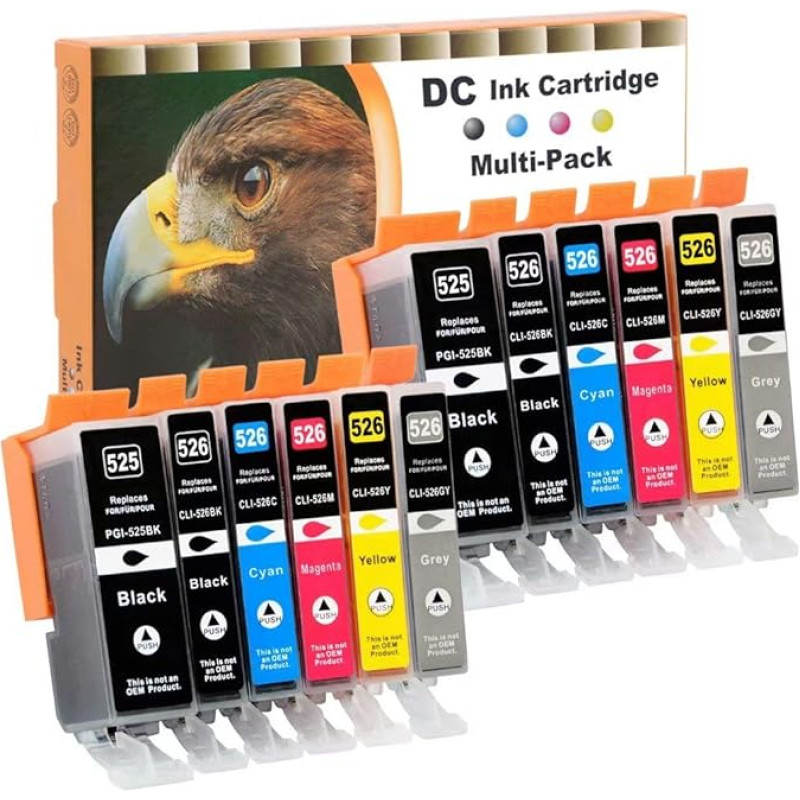 D&C 12x spausdintuvo kasetės, suderinamos su Canon PGI-525 CLI-526, skirtos Canon Pixma MG5250 MG5300 MG5340 MG5350 MG6250 MG8150 MG8250 MX885 MX895 IP4840 IP4850 IP490 0 0 MG5140 MG5150 MG5240 MX710 MX715 MG6100