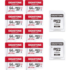 GIGASTONE 64GB MicroSDXC atminties kortelė, 10 vnt. + SD adapteris, 