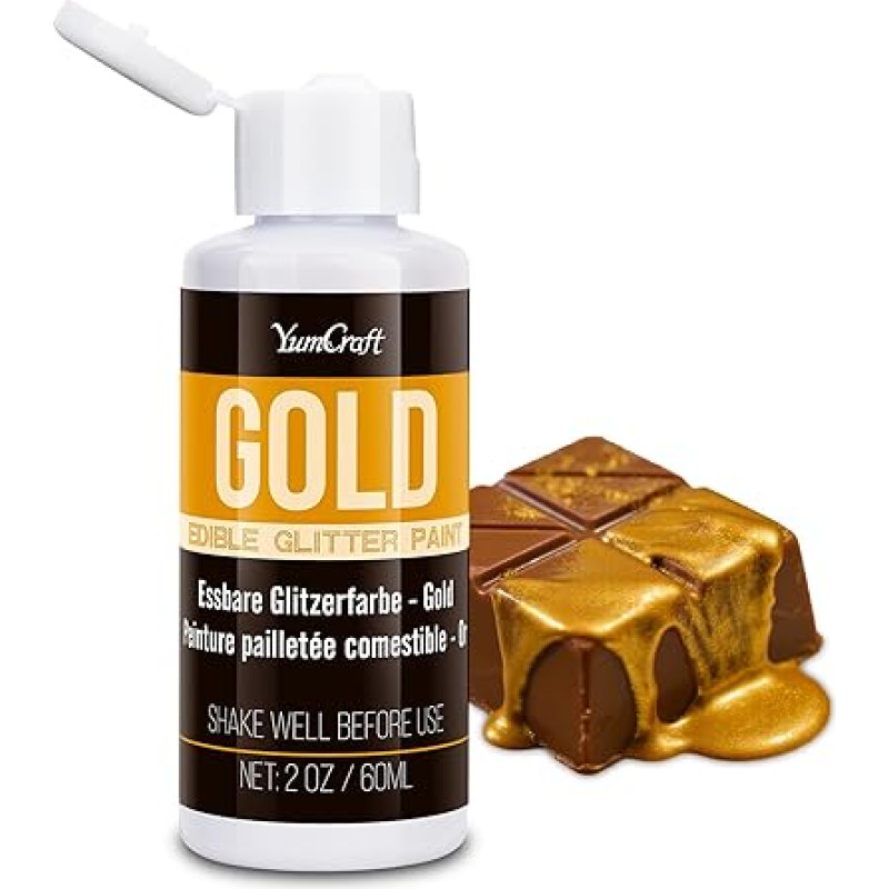 Skysti valgomieji blizgučiai Gold, 60 ml valgomieji blizgučiai gėrimams, maistinių dažų skystis tortams, kepiniams, keksiukams puošti, vaivorykštiniai valgomieji blizgučiai, milteliai kakučiai, pyragaičiai