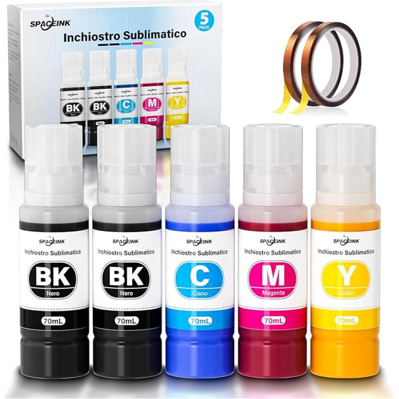 Spaceink sublimacinis rašalas, suderinamas su Epson 104 sublimaciniais rašalais, skirtais Epson ET-2870 ET-2862 ET-2860 ET-1810 ET-2865 ET-2876 ET-2810 ET-2550 ET-2871,XP-2200 XP-215 00(55) buteliukai, 2 BK C M Y)