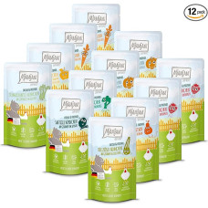 MjAMjAM - Aukščiausios kokybės drėgnas ėdalas katėms - Chicks & Friends dėžutė, 12 vnt. (12 x 125 g), be grūdų, su papildoma mėsa