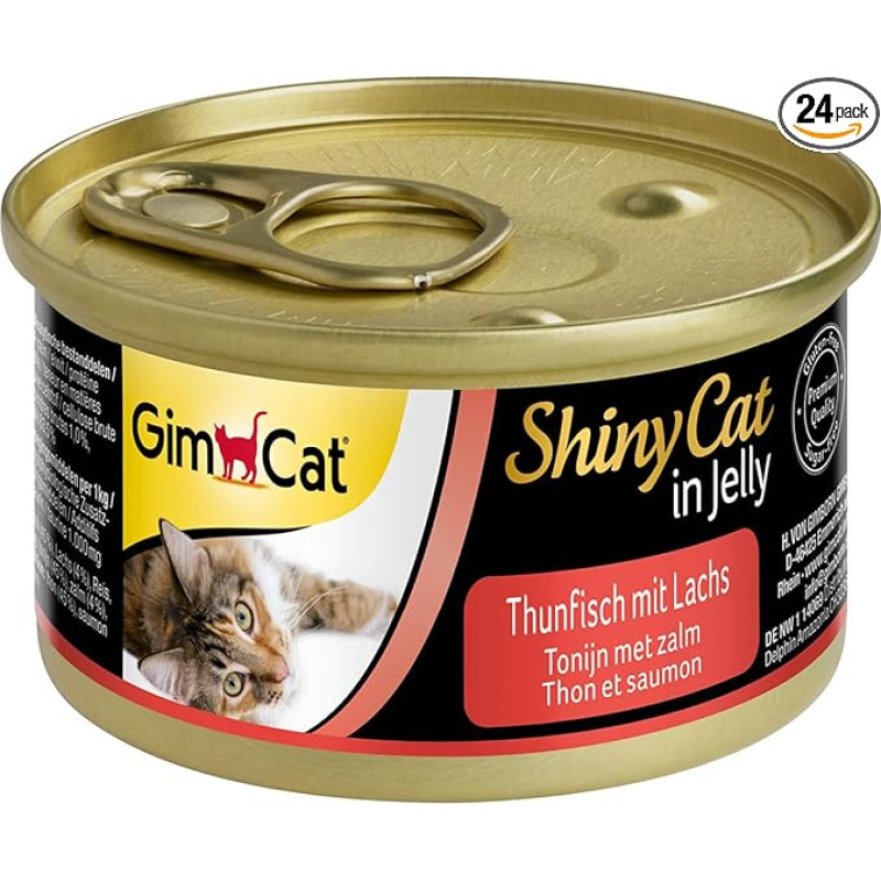 GimCat ShinyCat in Jelly Tuna with Salmon – Wet Cat Food with Fish in Jelly – High in Protein – 24 x Cans 70g