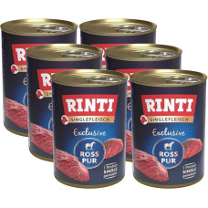 RINTI-Singlefleisch Ross 6 x 400g | Monoprotein Nassfutter | Getreidefrei, proteinreich & ohne Zusatzstoffe | inkl. Snack Dokas Hühnchenrolle