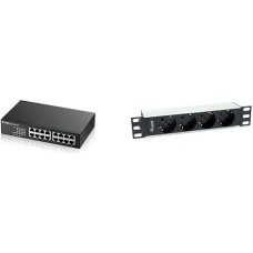 Zyxel 16-Port Gigabit Ethernet Unmanaged Switch - Design without Fan [GS1100-16v3] & Equip 333311 Power Strip 10 Inch (1U) 4-Way Schuko.CEE 1.8 m