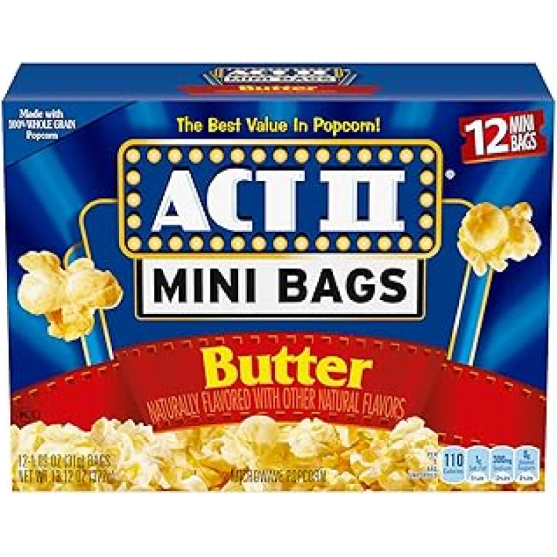 Act II 12 maišelių 13oz mikrobangų krosnelės popkornų Sviesto skonio mini maišelis