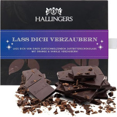 Hallingers Leiskite sužavėti, veganiškas šokoladas, tamsus smulkus kakavos, vanilės ir apelsinų, rankų darbo, be alkoholio (dėžutė), dovana vasarą ir kaip puiki kepsnių dovana, gimtadienio sveikinimai