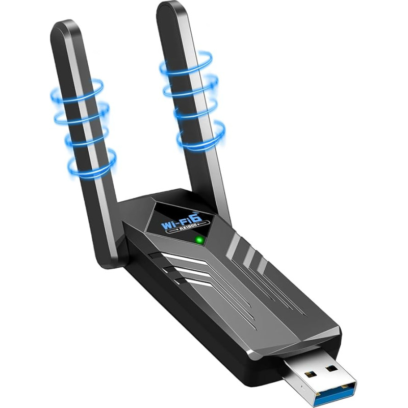 WIFI USB atmintinė kompiuteriui, AX1800Mbps dviejų dažnių juostų adapteris 2.4GHz/5.0GHz USB 3.0 WiFi 6 belaidis adapteris 2 x 3dBi antenos diapazono WiFi adapteris Win7/Win10/Win11