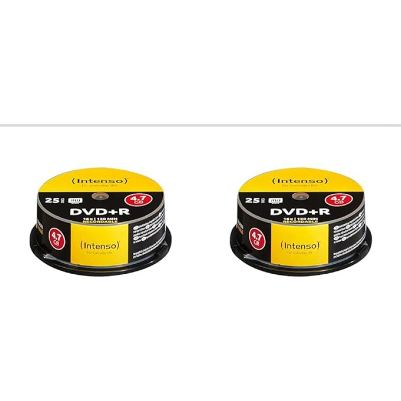 Intenso DVD+R tušti diskai 4,7 GB 1 x 16 x 25 vnt., atsparūs įbrėžimams (2 vnt.)