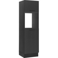 Stella Trading Turin Built-in Cabinet for Fridge and Oven in Black - Spacious Tall Cabinet Kitchen Cabinet with Lots of Storage Space - 60 x 210 x 57 cm (W x H x D)