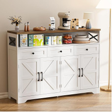 Spintelė, virtuvės spintelė su stalčiais, sandėliavimo spintelė, spintelė su atvira lentyna, kavos baro spintelė virtuvėje, valgomajame, svetainėje, 130 x 35 x 95 cm, balta 01