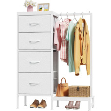111 cm aukščio komoda su 4 medžiaginiais stalčiais, maža komoda su drabužių bėgeliais, komoda, balta, skirta miegamajam, svetainei, prieškambariui, prieškambariui, miegamojo komodai