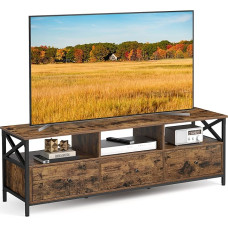 VASAGLE LTV301B01 televizoriaus spintelė, skirta televizoriams iki 65 colių, 147 cm ilgio, televizoriaus stovas su 3 stalčiais, 3 atviri skyriai, 40 x 147 x 50 cm, svetainė, plieninis rėmas, senovinė ruda/juoda spalva