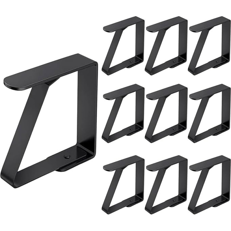 ERBO 10 didelių staltiesės spaustukų, nerūdijantis plienas, staltiesės spaustukai storiems stalams, staltiesės spaustukai, staltiesės spaustukai 0-5 cm storio sodo stalui, restoranui, šeimos pietų stalui, juodi, 8 x 7 cm