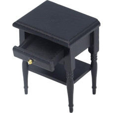 LIZEALUCKY Stalo naktinio staliuko modelis Ekologiškas lengvas medinis stalo modelis Mados išvaizda su stalčiumi mergaitėms 1: 12 juoda