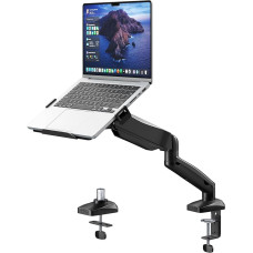 2 in 1 nešiojamojo kompiuterio laikiklis ant stalo, skirtas 11,6-17,3 colių nešiojamajam kompiuteriui ir 17-32 colių monitoriui, nešiojamojo kompiuterio laikiklis ant rankos, išlaiko iki 9 kg, VESA 75/100 mm, tvirtinimas prie stalo ir akutės