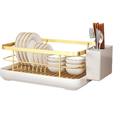 Dish Drying Rack Multifunctional Organiser Space Saving Flat Holder Drip Tray with Cutlery Compartment Effective Stand for Plates, Spoons, Forks, Sticks in and Office