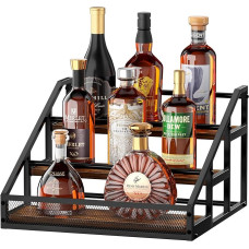 TJ.MOREE Wooden Wine Rack with Tray, 3-Tier Shelf for Spirits Bottles, Bar Racks for Spirits Bottles, Bar Rack for Spirits Bottles, Spirits Rack