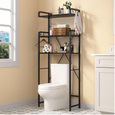 Toilet Shelf, Washing Machine Rack, Toilet Shelf Over Water Toilet Washing Machine, 3 Levels Bathroom Shelf, Bathroom Organiser with 5 Hooks, Space-Saving, for Laundry Room, Bathroom, Toilet