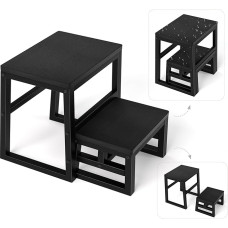 Step Stool 2 Levels 3-in-1 Waterproof HDPE Stool 2 Levels Foldable for Adults and Children Supports up to 230 kg Footstool Foldable Two Steps for Bathroom, Kitchen, Children's Room, Black