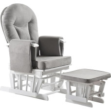 Rocking Chair with Stool - Adjustable Backrest, Nursing Chair and TV Chair, Nursing Chair Function, Ideal for Any Living Room, Natural Wood Armchair, Grey White, Reading Chair with Reclining Function (Grey)