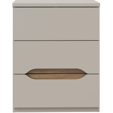 Forte EDWAL Bedside Table 50, Modern Bedside Cabinet with Rounded Grip Recesses, 3 Drawers, Wood Material, Cashmere, Beige Wood Decor, 50.4 cm Wide x 63.5 cm High x 41.5 cm Deep
