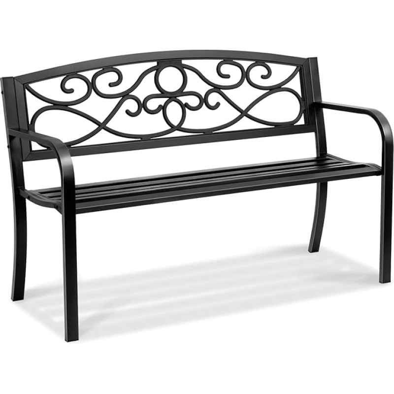 VEVOR Metalinis sodo suoliukas Patio suoliukas 127 cm Parko suoliukas Poilsio suoliukas 250 kg keliamoji galia 3 asmenims Sodo ir parko suoliukas su atlošu ir porankiais, senovinis suoliukas sodui, parkui, kiemui, verandai