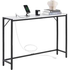 VEVOR marmurinis konsolinis staliukas, modernus ilgas prieškambario staliukas (110 cm) su kištukiniu lizdu, plonas sofos staliukas su geležiniais vamzdžiais, apsauga nuo pakreipimo ir trikampio formos atrama svetainei, prieškambariui, įėjimo zonai