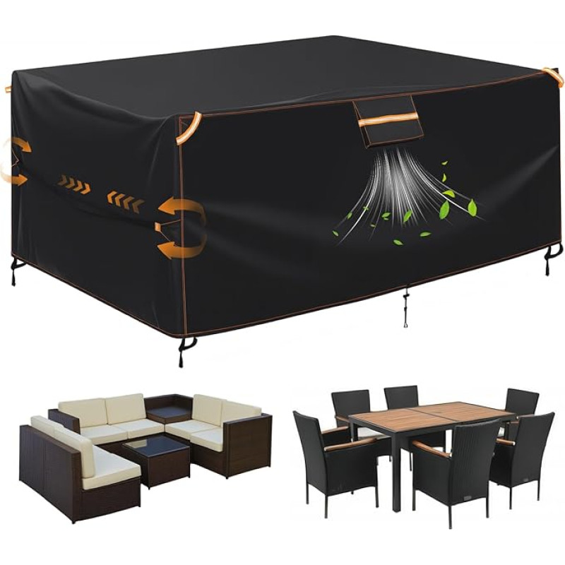 GARPROVM brezentas sodo baldams Lauko vandeniui atsparus 200 x 165 x 80 cm sodo baldų dangtis Oro sąlygoms atsparus 420D Oksfordo audinys su ventiliacija, dulkėms atsparus apsauginis dangtis lauko sėdynių grupei